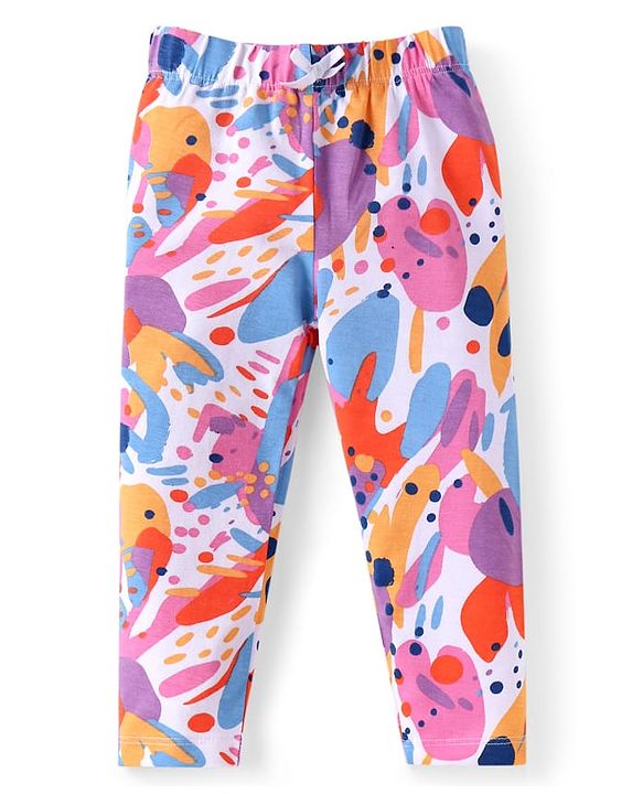 Babyhug Single Jersey Knit Full Length Leggings With Polka Dot Print Pack of 3 - Purple Pink & White