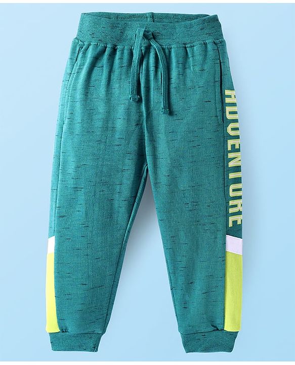 Babyhug Cotton Terry Knit Full Length Cut & Sew Lounge Pant with Adventure Print - Teal Blue