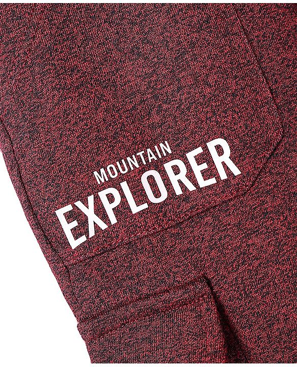 Babyhug Cotton Knit Full Length Lounge Pants with Mountain Explorer Print - Maroon