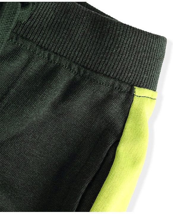 Babyhug Cotton Terry Knit Full Length Cut & Sew Lounge Pant with Let's Paly Print - Dark Green