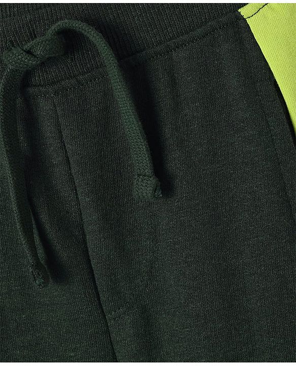 Babyhug Cotton Terry Knit Full Length Cut & Sew Lounge Pant with Let's Paly Print - Dark Green