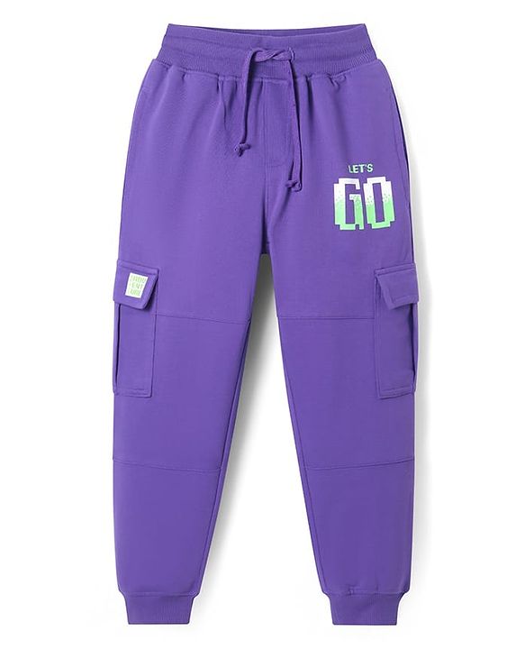 Pine Kids Knit Full Length Lounge Pant with Text Print - Purple