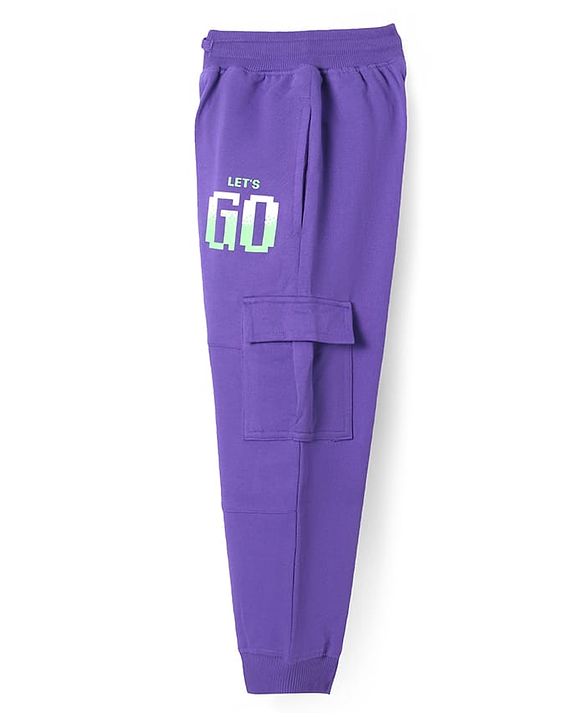 Pine Kids Knit Full Length Lounge Pant with Text Print - Purple