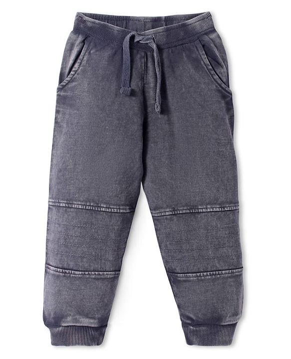 Babyhug Cotton Knit Full Length Cut & Sew Lounge Pants - Grey