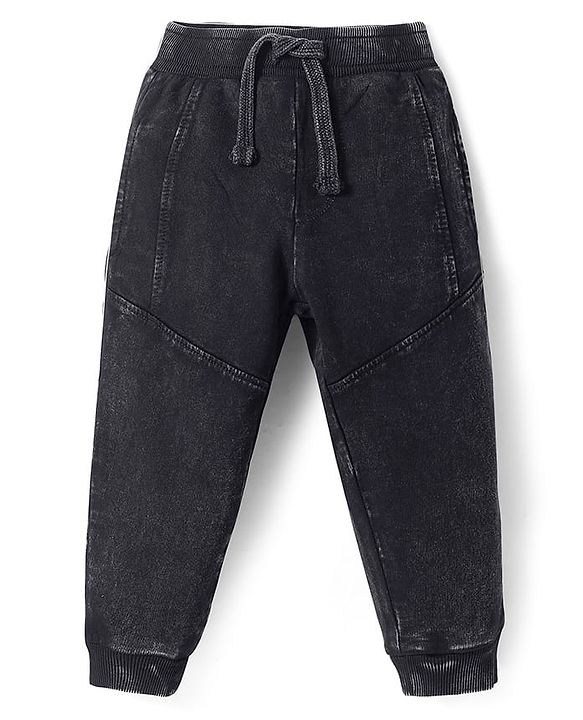 Babyhug Cotton Knit Full Length Solid Color Lounge Pant  - Black