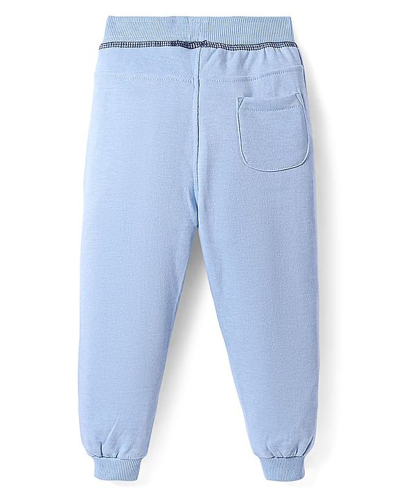 Babyhug Cotton Knit Full Length Lounge Pant with Text Badge Detailing - Light Blue