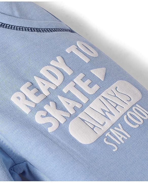Babyhug Cotton Knit Full Length Lounge Pant with Text Badge Detailing - Light Blue