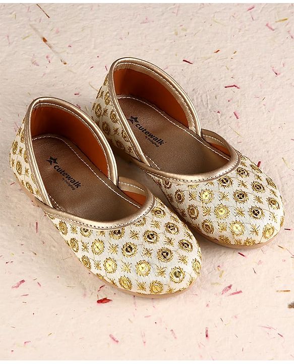 Cute Walk by Babyhug Slip On Mojaris With Sequin Embroidery - Golden