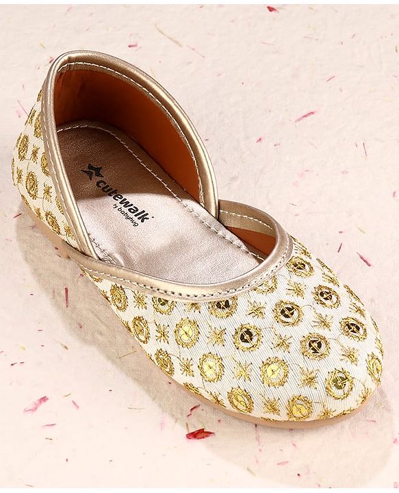 Cute Walk by Babyhug Slip On Mojaris With Sequin Embroidery - Golden