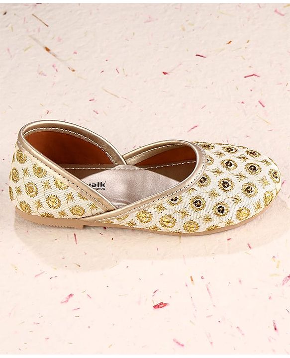 Cute Walk by Babyhug Slip On Mojaris With Sequin Embroidery - Golden