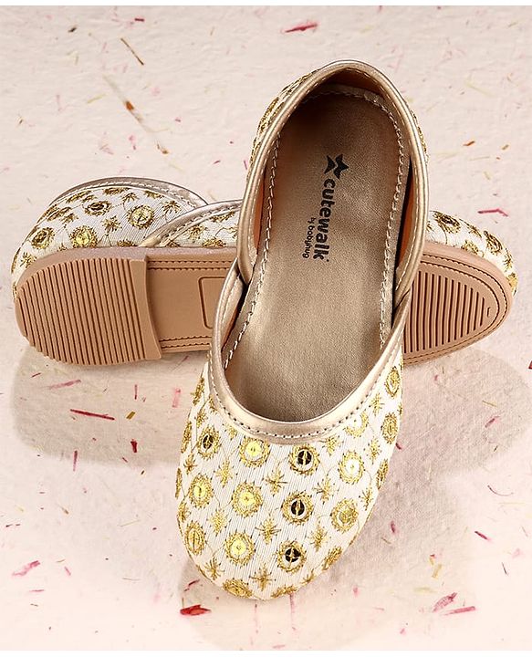 Cute Walk by Babyhug Slip On Mojaris With Sequin Embroidery - Golden
