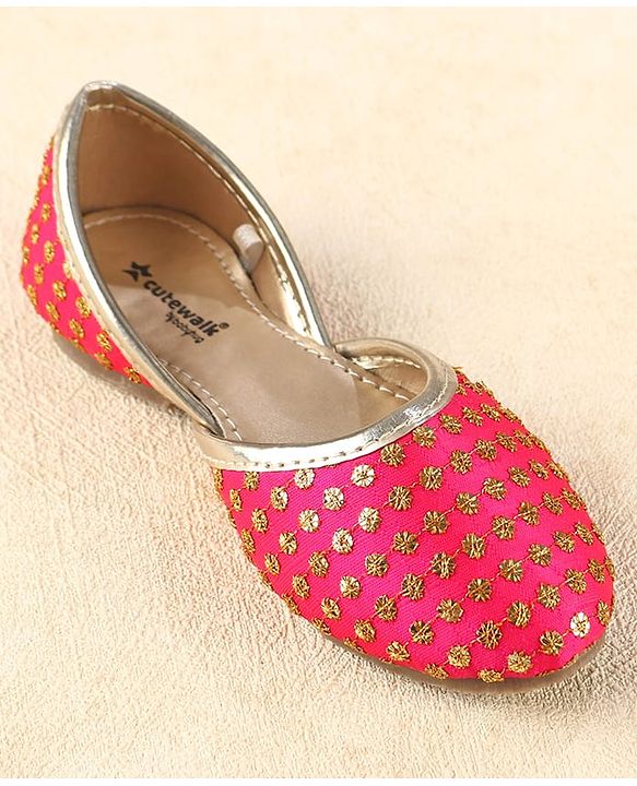 Cute Walk by Babyhug Slip On Mojaris With Sequin Embroidery - Fuchsia