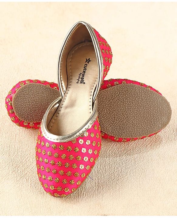 Cute Walk by Babyhug Slip On Mojaris With Sequin Embroidery - Fuchsia