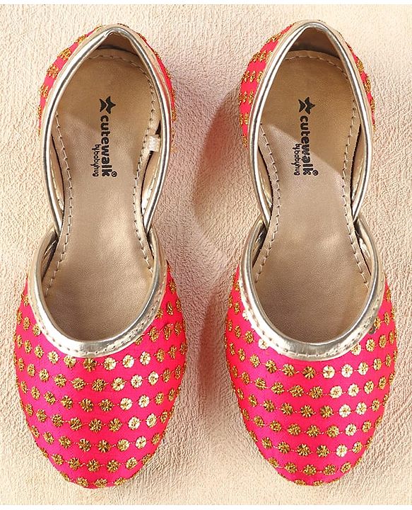 Cute Walk by Babyhug Slip On Mojaris With Sequin Embroidery - Fuchsia