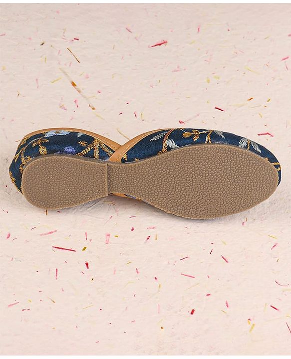 Cute Walk by Babyhug Slip On Mojaris with Floral Embroidery & Sequin Detailing - Navy Blue