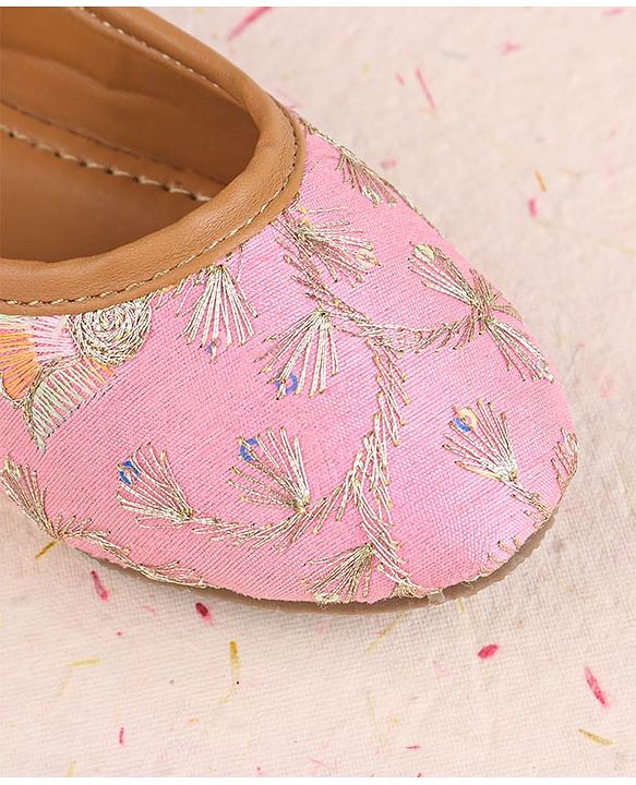 Cute Walk by Babyhug Slip On Mojaris with Floral Embroidery - Pink