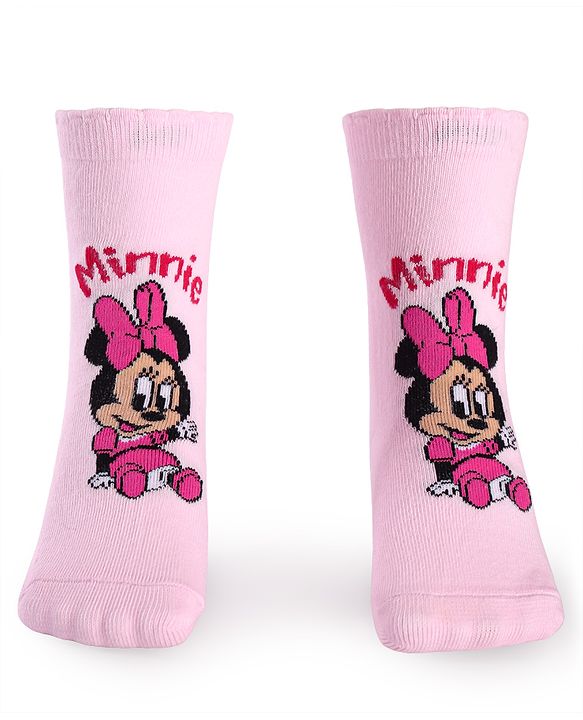 Cute Walk By Babyhug Disney Ankle Length Anti-Bacterial Socks With Minnie Mouse And Family Graphics Pack Of 3 - Pink Light Blue & Yellow