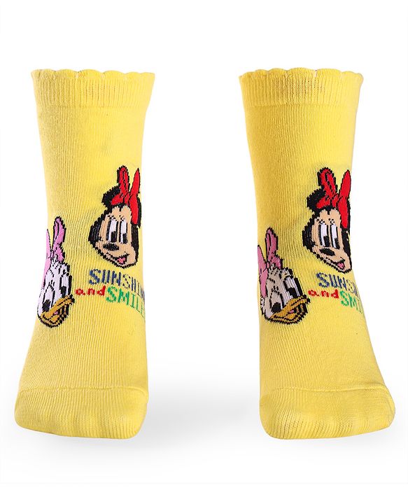 Cute Walk By Babyhug Disney Ankle Length Anti-Bacterial Socks With Minnie Mouse And Family Graphics Pack Of 3 - Pink Light Blue & Yellow