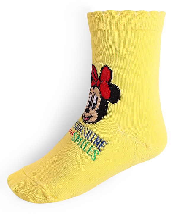 Cute Walk By Babyhug Disney Ankle Length Anti-Bacterial Socks With Minnie Mouse And Family Graphics Pack Of 3 - Pink Light Blue & Yellow