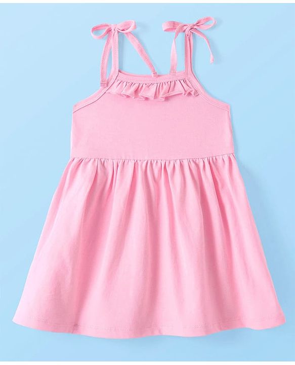 Babyhug Single Jersey Knit Singlet Sleeves Solid Color Frock & Bloomer with Frill Detailing - Baby Pink