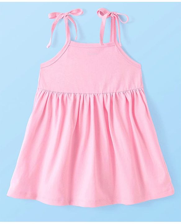 Babyhug Single Jersey Knit Singlet Sleeves Solid Color Frock & Bloomer with Frill Detailing - Baby Pink