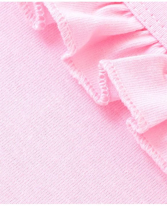 Babyhug Single Jersey Knit Singlet Sleeves Solid Color Frock & Bloomer with Frill Detailing - Baby Pink