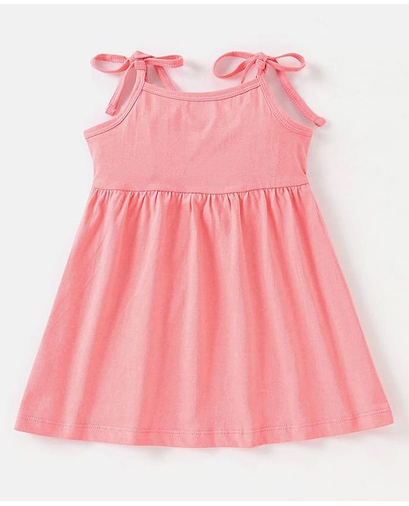 Babyhug Single Jersey Knit Singlet Sleeves Frock with Bloomer & Frill Detailing - Peach