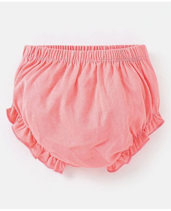Babyhug Single Jersey Knit Singlet Sleeves Frock with Bloomer & Frill Detailing - Peach