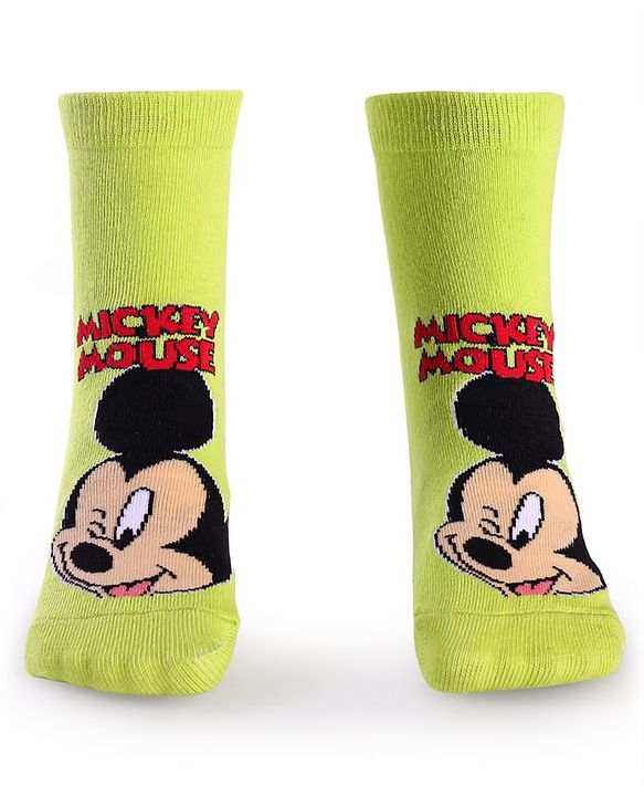 Cute Walk By Babyhug Disney Ankle Length Anti-Bacterial Socks With Mickey, Goofy And Donald Graphics Pack Of 3 - Green Red & Blue