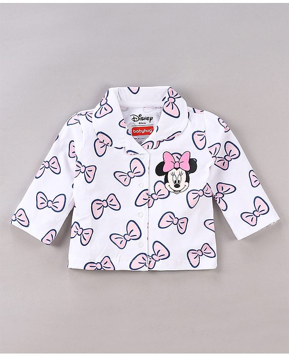Babyhug Disney Single Jersey Knit Full Sleeves Night Suit With Minnie Mouse Print - White