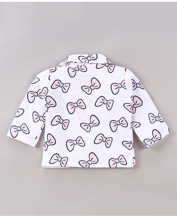 Babyhug Disney Single Jersey Knit Full Sleeves Night Suit With Minnie Mouse Print - White