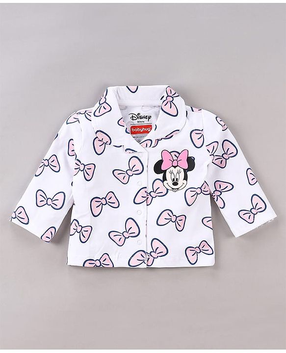 Babyhug Disney Single Jersey Knit Full Sleeves Night Suit With Minnie Mouse Print - White