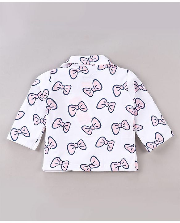 Babyhug Disney Single Jersey Knit Full Sleeves Night Suit With Minnie Mouse Print - White