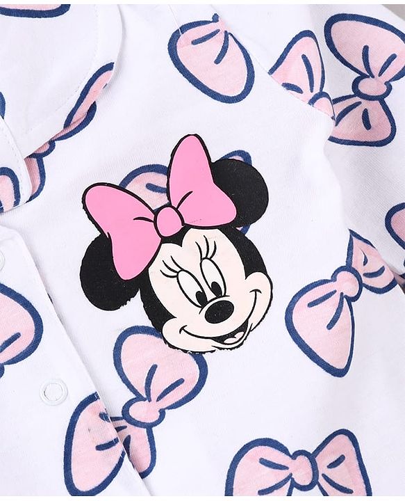 Babyhug Disney Single Jersey Knit Full Sleeves Night Suit With Minnie Mouse Print - White