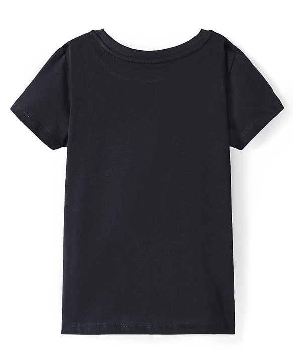 Pine Kids Cotton Knit Half Sleeves T-Shirt With Tropical Theme Text Print - Black