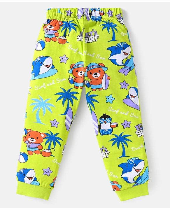 Babyhug 100% Cotton Knit Half Sleeves Night Suit with Beach Theme Print - Light Green