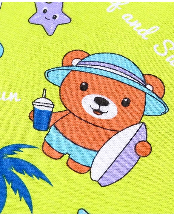 Babyhug 100% Cotton Knit Half Sleeves Night Suit with Beach Theme Print - Light Green
