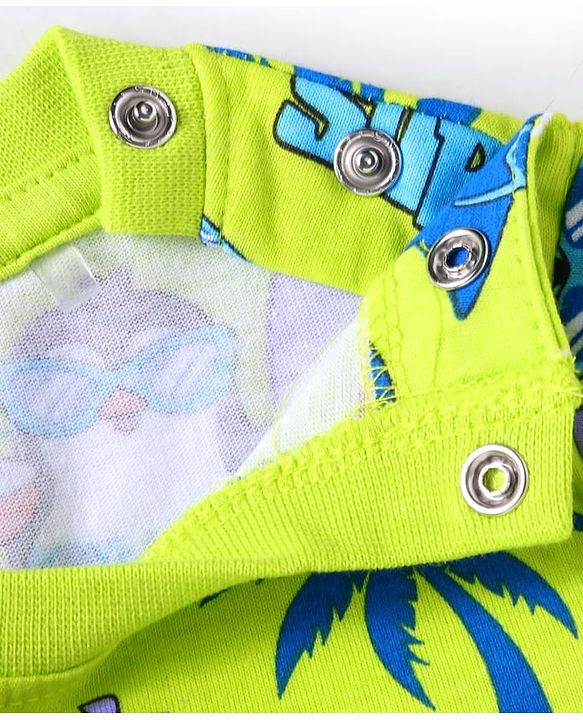 Babyhug 100% Cotton Knit Half Sleeves Night Suit with Beach Theme Print - Light Green