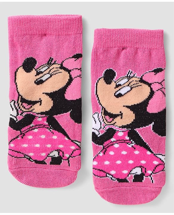Cute Walk By Babyhug Disney Ankle Length Anti-Bacterial Socks  With Minnie Mouse Graphics Pack Of 3 - Pink & White