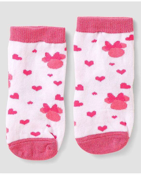 Cute Walk By Babyhug Disney Ankle Length Anti-Bacterial Socks  With Minnie Mouse Graphics Pack Of 3 - Pink & White
