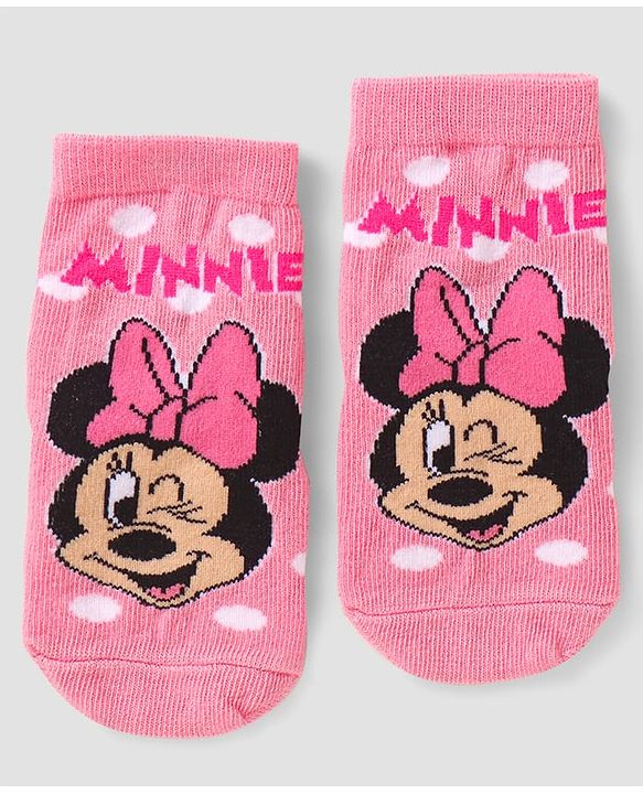 Cute Walk By Babyhug Disney Ankle Length Anti-Bacterial Socks  With Minnie Mouse Graphics Pack Of 3 - Pink & White
