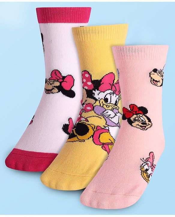 Cute Walk By Babyhug Disney Ankle Length Anti-Bacterial Socks  With Minnie Mouse Graphics Pack Of 3 - Pink & White