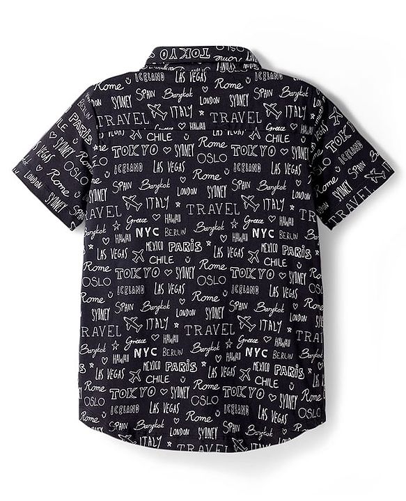 Pine Kids Cotton Knit Half Sleeves Shirt With Text Print - Black