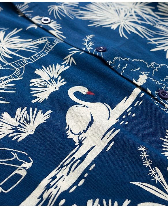 Pine Kids Cotton Knit Half Sleeves Shirt With Bird Print - Navy Blue