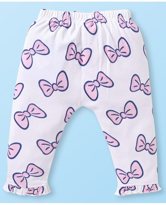 Babyhug Disney Interlock Knit Full Length Diaper Leggings With Minnie Mouse Graphics & Bow Detailing Pack Of 3 - Purple Pink & White