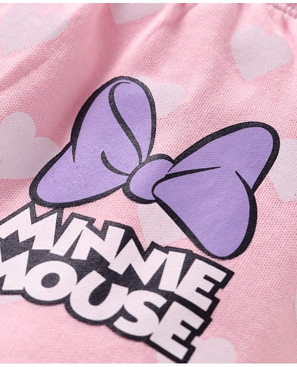 Babyhug Disney Interlock Knit Full Length Diaper Leggings With Minnie Mouse Graphics & Bow Detailing Pack Of 3 - Purple Pink & White