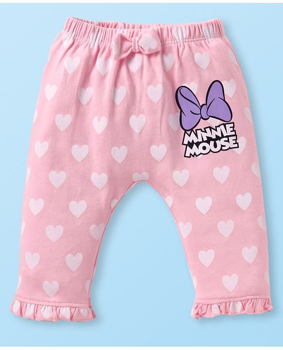 Babyhug Disney Interlock Knit Full Length Diaper Leggings With Minnie Mouse Graphics & Bow Detailing Pack Of 3 - Purple Pink & White