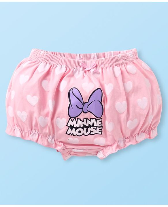 Babyhug Disney Single Jersey Knit Bloomers with Minnie Mouse Graphics Pack of 3 - Pink White & Lavender