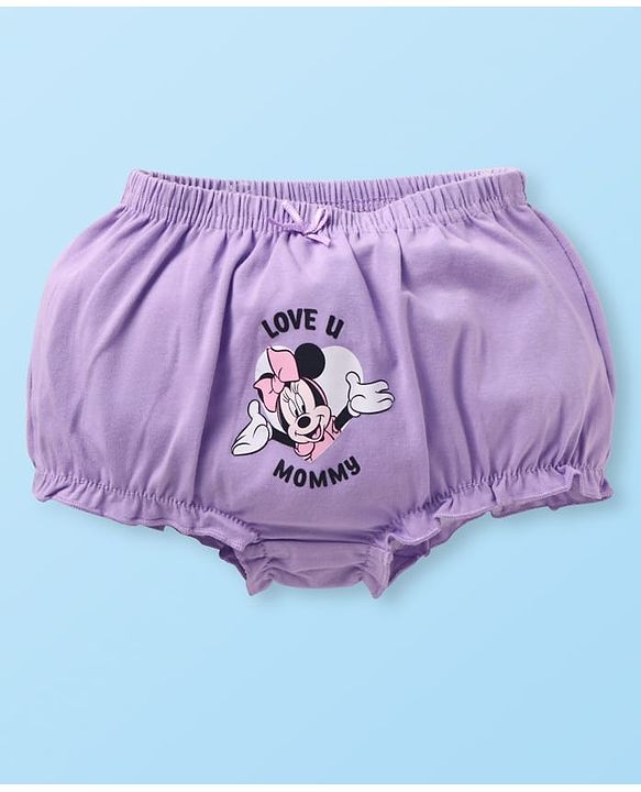 Babyhug Disney Single Jersey Knit Bloomers with Minnie Mouse Graphics Pack of 3 - Pink White & Lavender