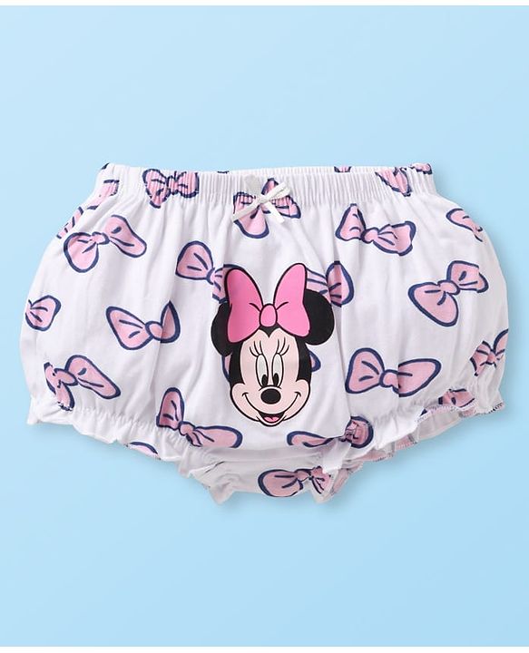 Babyhug Disney Single Jersey Knit Bloomers with Minnie Mouse Graphics Pack of 3 - Pink White & Lavender